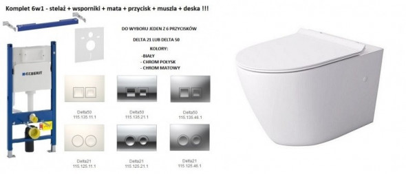 Geberit Duofix Basic + Massi Decos Rimless - zestaw 6w1 - kompletny stelaż + muszla wisząca + deska wolnoopadająca