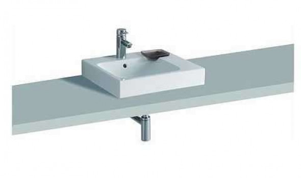 Geberit iCon umywalka stawiana na blat z otworem na baterię z przelewem z mydelniczką po prawej stronie 50x48,5 cm ceramika biały 124550000