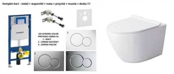 Geberit + Massi Decos Mini Rimless - zestaw 6w1 - kompletny stelaż + muszla wisząca + deska wolnoopadająca