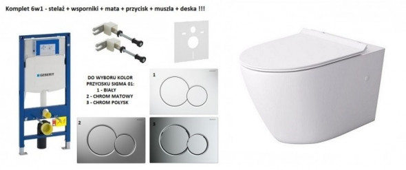 Geberit + Massi Decos Rimless - zestaw 6w1 - kompletny stelaż + muszla wisząca + deska wolnoopadająca