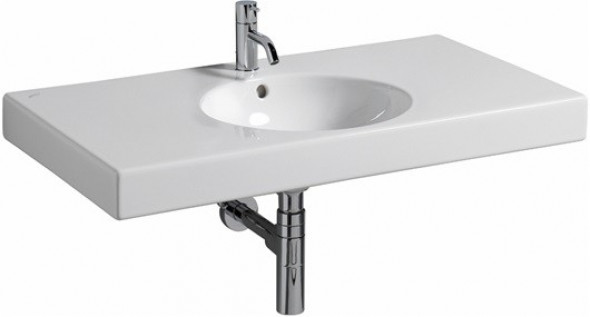 Geberit Preciosa II umywalka wisząca z otworem na baterię z przelewem z powierzchnią odkładczą 90x50 cm ceramika biały 123290000