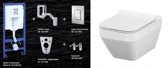 Grohe + Cersanit Crea CleaonOn - zestaw 7w1 - kompletny stelaż + muszla wisząca + deska wolnoopadająca