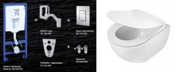 Grohe + Deante Peonia Zero - zestaw 7w1 - kompletny stelaż + muszla wisząca + deska wolnoopadająca SLIM