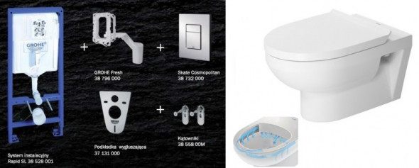 Grohe + Duravit Durastyle Basic Rimless - zestaw 7w1 - kompletny stelaż muszla wisząca + deska wolnoopadająca