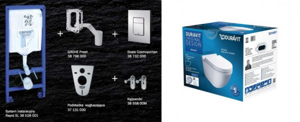 Grohe + Duravit Starck 3 Rimless - zestaw 7w1 - kompletny stelaż + muszla wisząca + deska wolnoopadająca