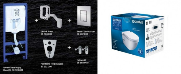 Grohe + Duravit Starck 3 - zestaw 7w1 - kompletny stelaż + muszla wisząca + deska wolnoopadająca 42000900A1 (2200090000+0063890000)