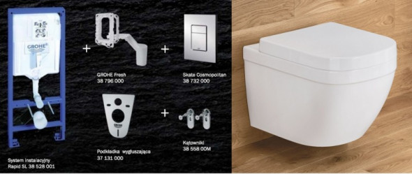 Grohe + Grohe Euro Ceramic 54 - zestaw 7w1 - kompletny stelaż + muszla wisząca + deska wolnoopadająca