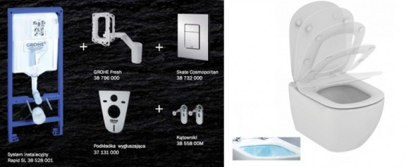 Grohe + Ideal Standard Tesi Aquablade - zestaw 7w1 - kompletny stelaż + muszla wisząca + deska wolnoopadająca