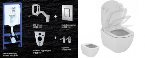 Grohe + Ideal Standard Tesi Rimless - zestaw 7w1 - kompletny stelaż + muszla wisząca + deska wolnoopadająca