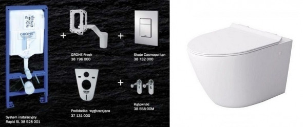Grohe + Massi Decos Mini Rimless - zestaw 7w1 - kompletny stelaż + muszla wisząca + deska wolnoopadająca