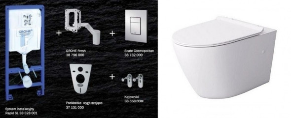 Grohe + Massi Decos Rimless - zestaw 7w1 - kompletny stelaż + muszla wisząca + deska wolnoopadająca