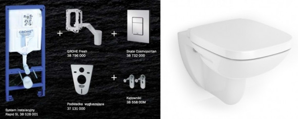 Grohe + Roca Debba - Zestaw 7w1 - kompletny stelaż + muszla + deska wolnoopadająca