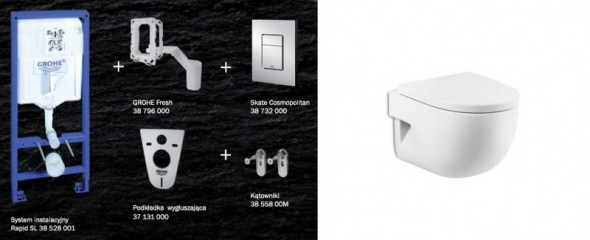 Grohe + Roca Meridian-N Compacto - Zestaw 7w1 - kompletny stelaż + muszla + deska wolnoopadająca