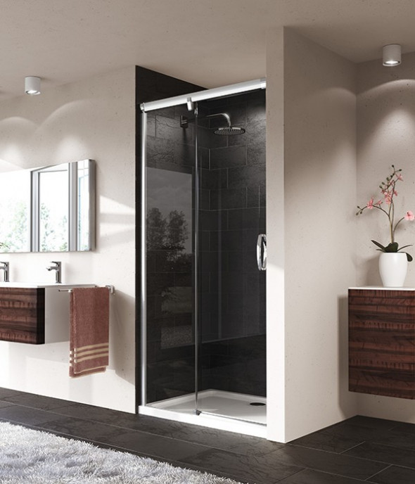 Huppe Aura elegance drzwi suwane 1-częściowe lewe 90 wys. 2000mm srebrny matowy przeźroczyste 401411.087.321