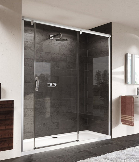 Huppe Aura elegance drzwi suwane 1-częściowe z częścią boczną prawe 170 wys. 2000mm srebrny matowy przeźroczyste 401905.087.321