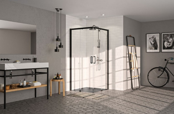 Huppe Classics 2 EasyEntry Black Edition kabina kwadratowa 80x80 drzwi suwane 2-cz. wys.200 czarny przeźroczyste Antiplaque C25001.123.322