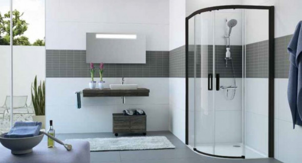 Huppe Classics 2 EasyEntry Black Edition kabina półokrągła 80x80 drzwi suwane r.500 wys.200 czarny przeźroczyste AntiPlaque C25501.123.322