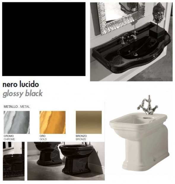 Kerasan Waldorf bidet stojący przedłużony retro nero czarny połysk chrom 4120K4