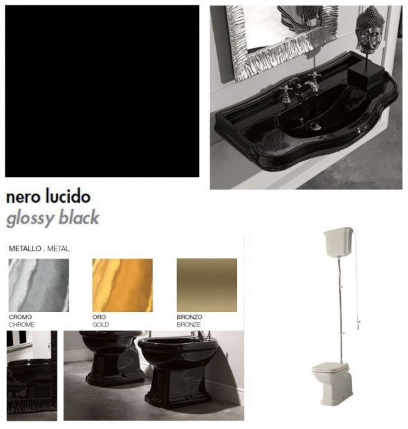 Kerasan Waldorf muszla ze spłuczką kompletna górnopłuk retro mechanizm rura oro złoty czarny nero 411604 418004 754691 754791