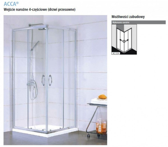 Kermi ACCA kabina kwadratowa drzwi przesuwne 90x90 cm srebrny połysk przeźroczyste AccaClean ACED409019VPK