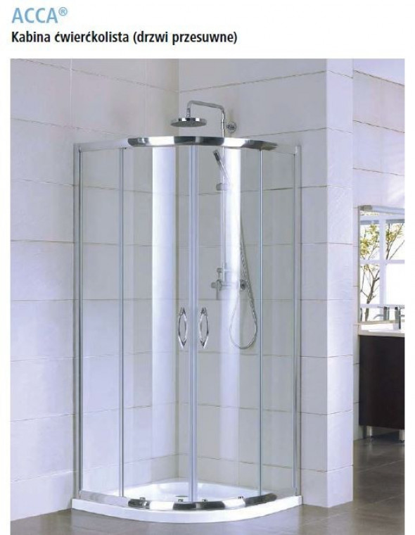 Kermi ACCA kabina półokrągła drzwi przesuwne 90x90 cm promień 550 srebrny połysk przeźroczyste AccaClean ACR5509019VPK