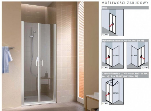 Kermi Cada XS drzwi wahadłowe 2-częściowe 70 cm biały przeźroczyste powłoka CadaClean CKPTD070202PK