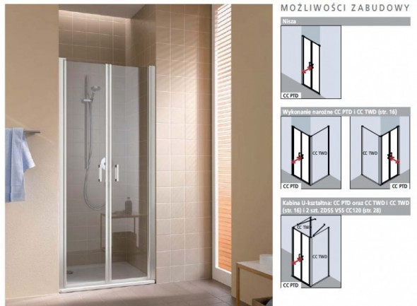 Kermi Cada XS drzwi wahadłowe 2-częściowe 85 cm biały przeźroczyste powłoka CadaClean CKPTD085202PK