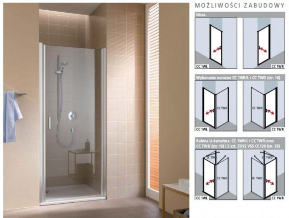Kermi Cada XS drzwi wahadłowe 75 cm LEWE biały przeźroczyste powłoka CadaClean CK1WL075202PK