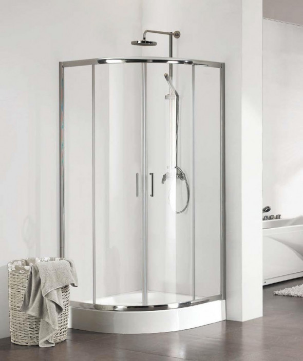 Kermi Cada XS kabina półokrągła drzwi przesuwne 80x80 cm srebrny wysoki połysk przeźroczyste powłoka CadaClean CKT5508020VPK