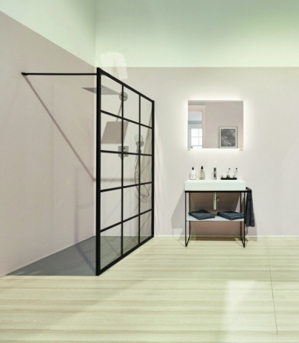 Kermi Dark Edition kabina typu walk-in 160 cm czarny Soft krata Kermi Clean XDWW2160203PK