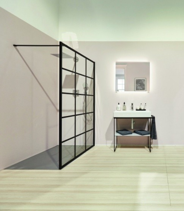 Kermi Dark Edition kabina typu walk-in 90 cm czarny Soft krata Kermi Clean XDWW2090203PK