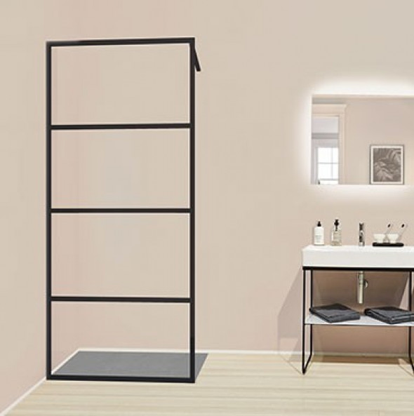 Kermi Dark Edition kabina typu walk-in 90 cm czarny Soft przeźroczyste Kermi Clean XDWW3090203PK