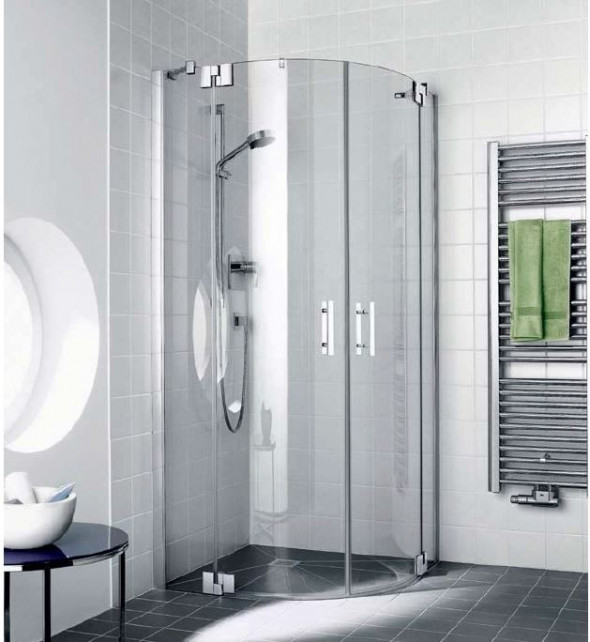 Kermi Filia XP kabina półokrągła drzwi wahadłowe 90x90 cm promień 500 srebrny połysk przeźroczyste KermiClean FXP5009020VPK