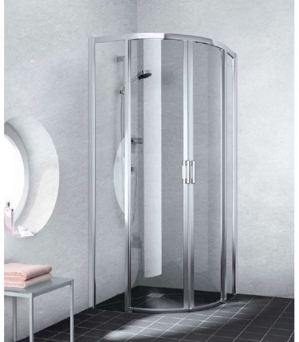 Kermi Liga kabina półokrągła drzwi przesuwne bez progu 80x80 cm promień 500 srebrny matowy przeźroczyste powłoka KermiClean LIC50080201PK