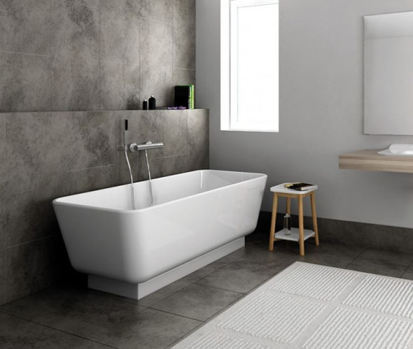 Marmorin Balta wanna wolnostojąca z białą podstawą 155x74 cm Mineralicast P_W_009_02_1550