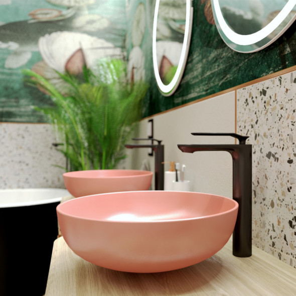Massi Molis Salmon umywalka stawiana na blat okrągła 38x38 cm rózowy MSU-0013-MS