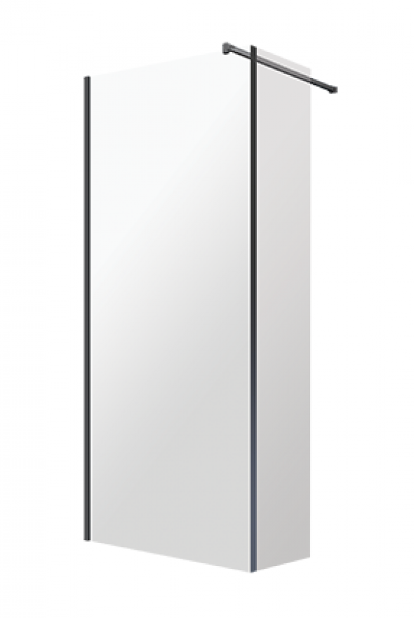 Omnires Marina kabina typu Walk-In ze ścianką boczną 90 cm L/P czarny połysk przeźroczyste Easy Clean MA9030BLTR