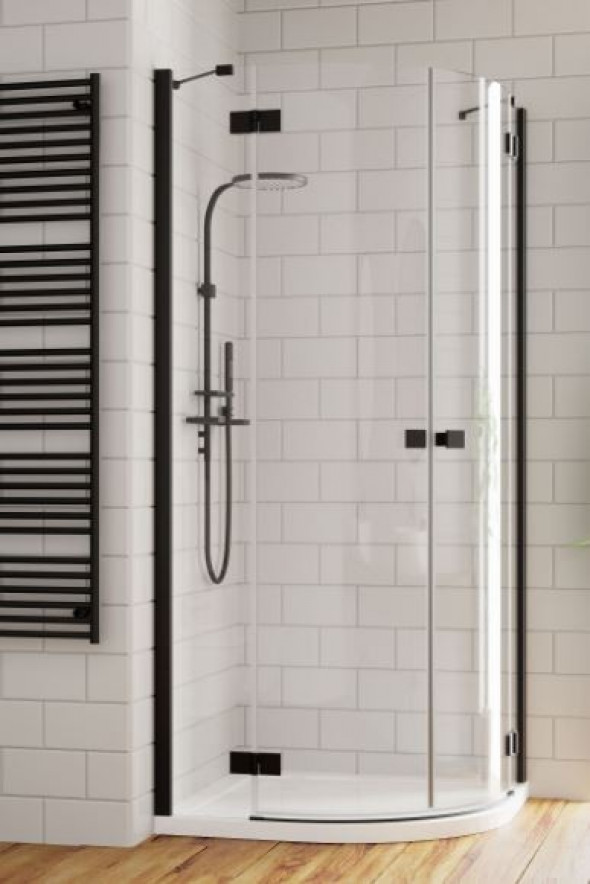Radaway Essenza New Black PDD kabina półokrągła 100x80 drzwi otwierane czarne przeźroczyste Easy Clean 385003-54-01L + 385002-54-01R