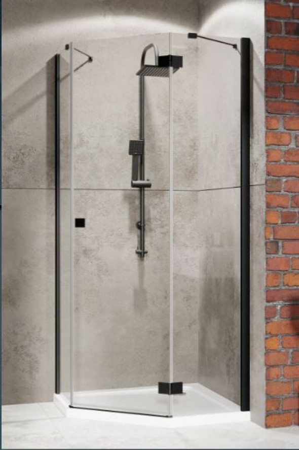 Radaway Essenza New Black PTJ kabina pięciokątna 80x90 pentagonalna prawa czarne przeźroczyste Easy Clean 385010-54-01R + 385052-54-01