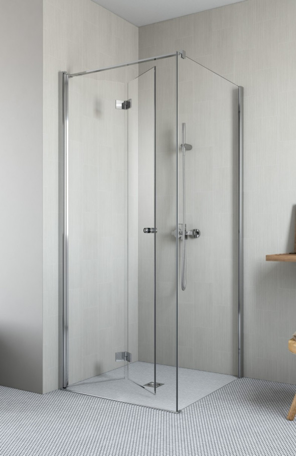 Radaway Essenza New KDJ B kabina kwadratowa 80x80 drzwi składane 80 lewe i ścianka 80 chrom przeźroczyste Easy Clean 385081-01-01L + 384051-01-01