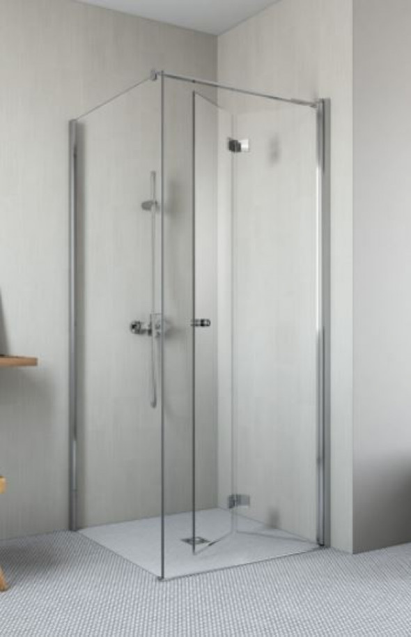 Radaway Essenza New KDJ B kabina kwadratowa 80x80 drzwi składane 80 prawa i ścianka 80 chrom przeźroczyste Easy Clean 385081-01-01R + 384051-01-01