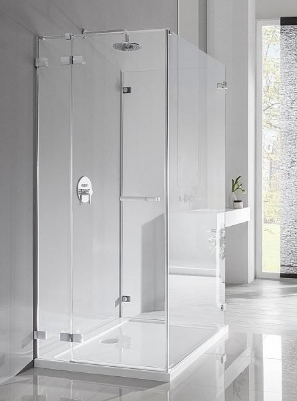 Radaway Euphoria KDJ P kabina trójścienna kwadratowa 80x80x80 lewa drzwi otwierane wejście od strony ściany chrom przeźroczyste Easy Clean 383043-01L + 383031-01 + 383038-01