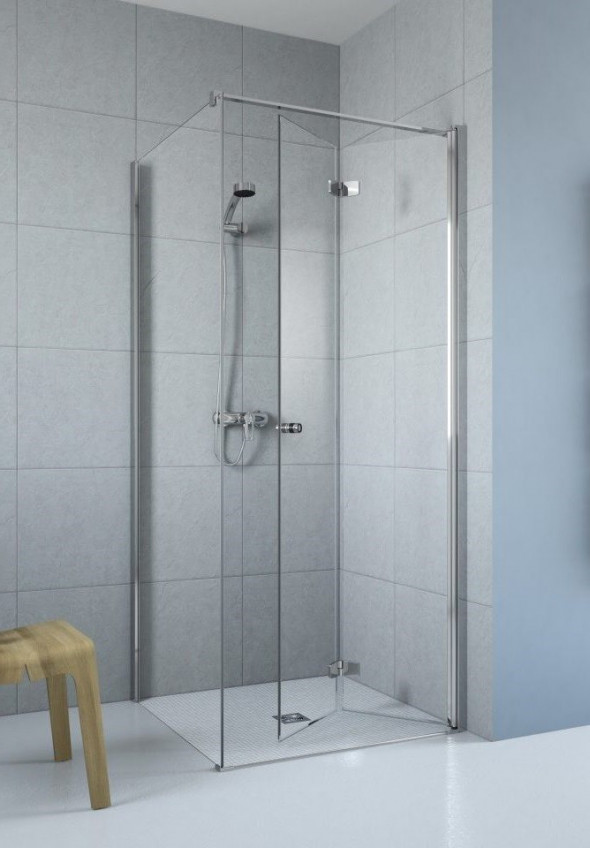 Radaway Fuenta New KDJ-B kabina kwadratowa 80x80 drzwi składane 80 prawe i ścianka 80 chrom  Easy Clean 384081-01-01R + 384051-01-01