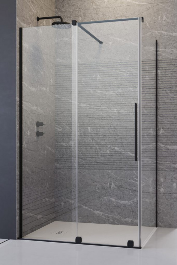 Radaway Furo Black KDJ kabina kwadratowa 120x120 drzwi przesuwne 120 lewe + ścianka 120 czarny przeźroczyste Easy Clean