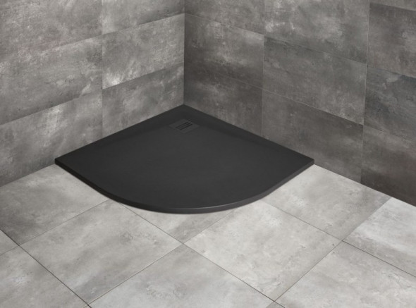 Radaway Kyntos A Stone brodzik półokrągły płaski 90x90 cm konglomerat efekt kamienia czarny HKA9090-54