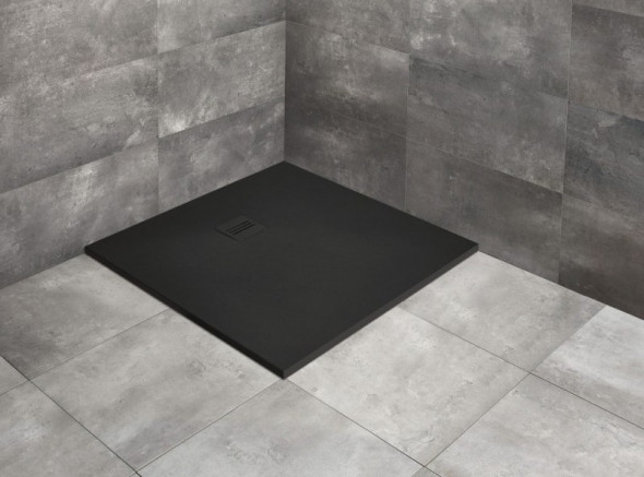 Radaway Kyntos C Stone brodzik kwadratowy płaski 90x90 cm konglomerat efekt kamienia czarny HKC9090-54