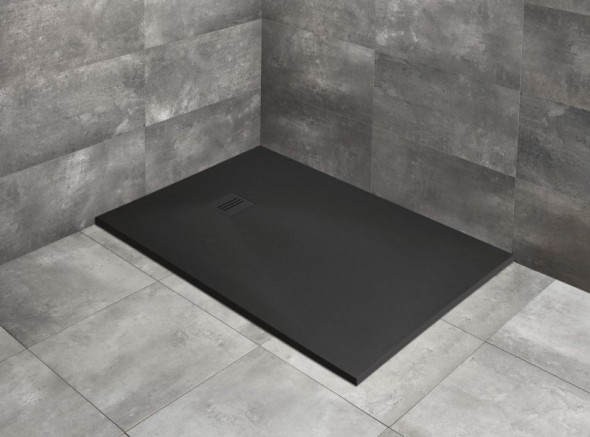 Radaway Kyntos F Stone brodzik prostokątny płaski 180x70 cm konglomerat efekt kamienia czarny HKF18070-54