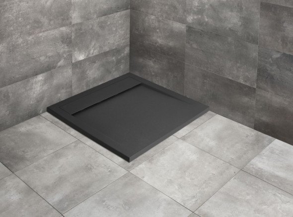 Radaway Teos C Stone brodzik kwadratowy płaski 80x80 cm konglomerat efekt kamienia antracyt HTC8080-64