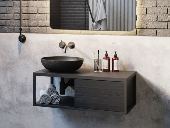 Riho Livit Slate Bowl umywalka nablatowa okrągła 38x38 cm czarny mat F70071