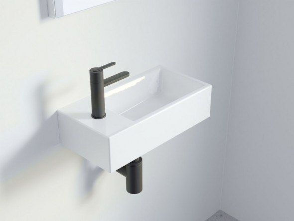 Riho Livit Tiny Wash umywalka nablatowa/wisząca 41x20,5 cm lewa biały polysk F70075